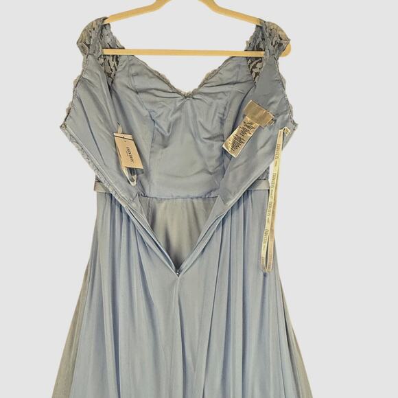 Davids Bridal Formal Gown Womens 2 Light Blue Off Shoulder Slit Lace‎ Prom Dress - Picture 9 of 15